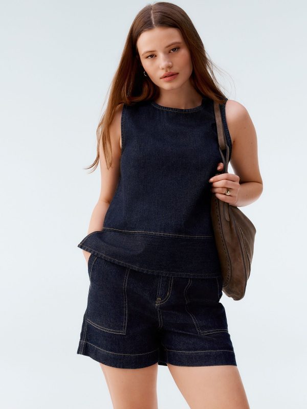 DALISER776 Blue Utility Lightweight 100% Cotton Denim Shorts