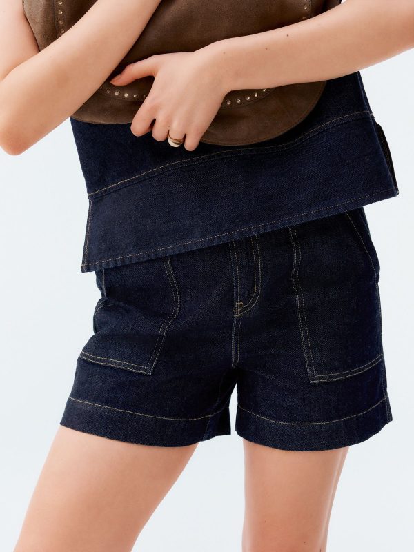 DALISER776 Blue Utility Lightweight 100% Cotton Denim Shorts - Image 2