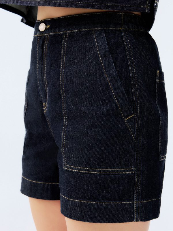 DALISER776 Blue Utility Lightweight 100% Cotton Denim Shorts - Image 3