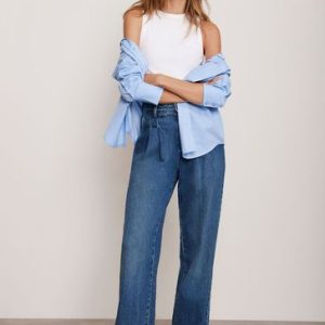 DALISER760 Mint Velvet Blue Pleat Front Wide Jeans