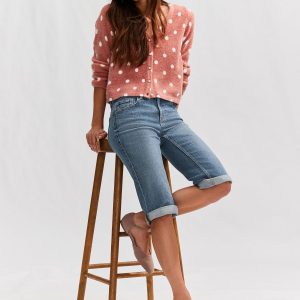 DALISER782 Mid Blue Knee Length Bermuda Denim Shorts