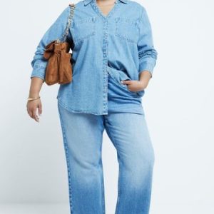 DALISER763 River Island Blue Curve 90s Long Straight Leg High Rise Jeans