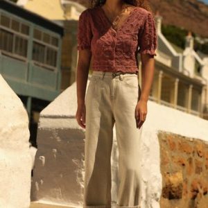 DALISER759 White Cropped Turn Up Wide Leg Jeans
