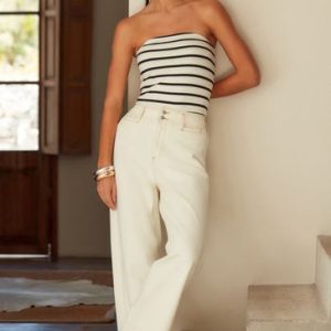 DALISER768 White Double Button Cropped Wide Leg Jeans