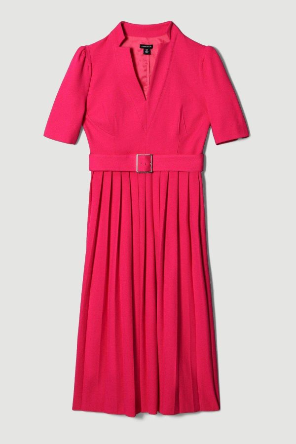 DALISER741 Tailored Structured Crepe Forever Pleat Belted Midi Dress - Image 4