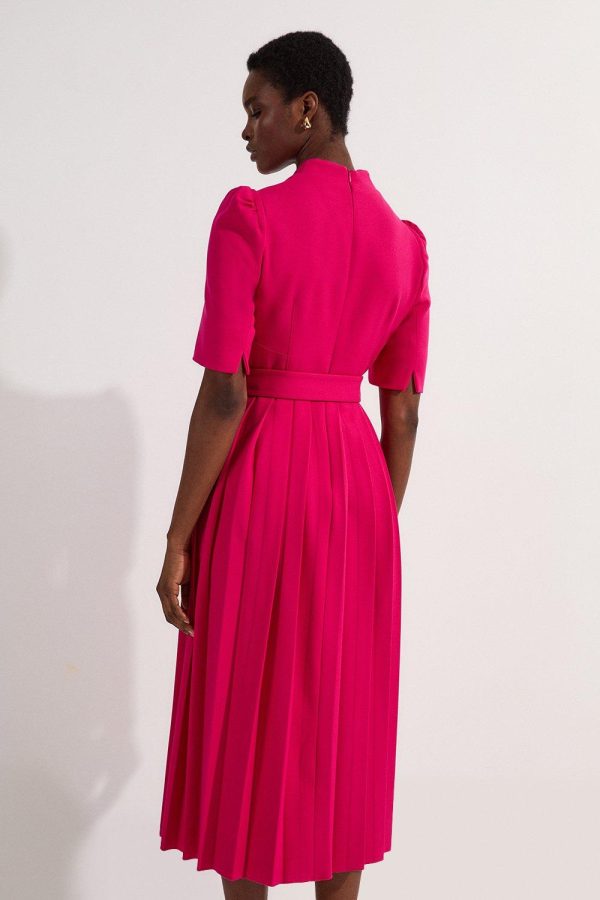 DALISER741 Tailored Structured Crepe Forever Pleat Belted Midi Dress - Image 5
