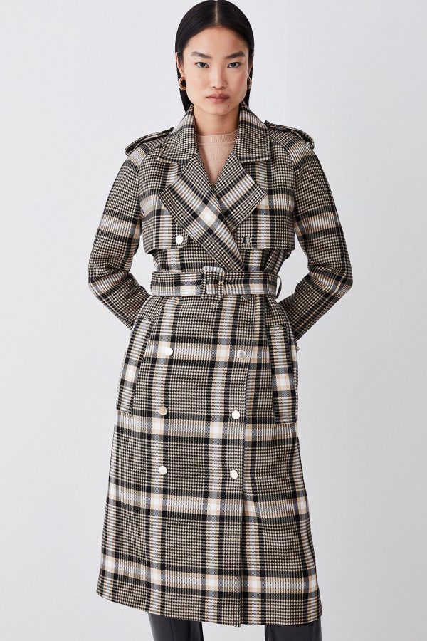 DALISER749 Classic Check Tailored Trench Coat