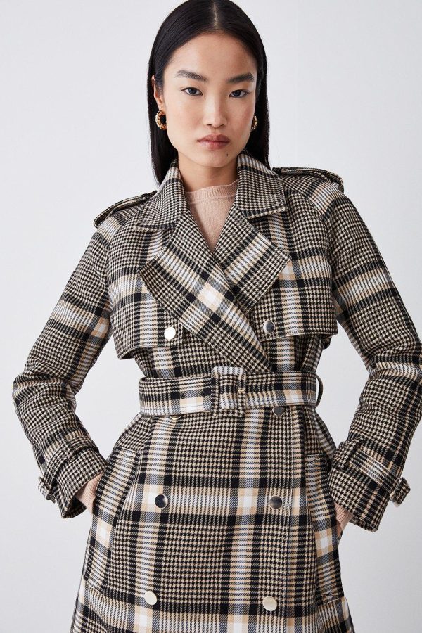 DALISER749 Classic Check Tailored Trench Coat - Image 4