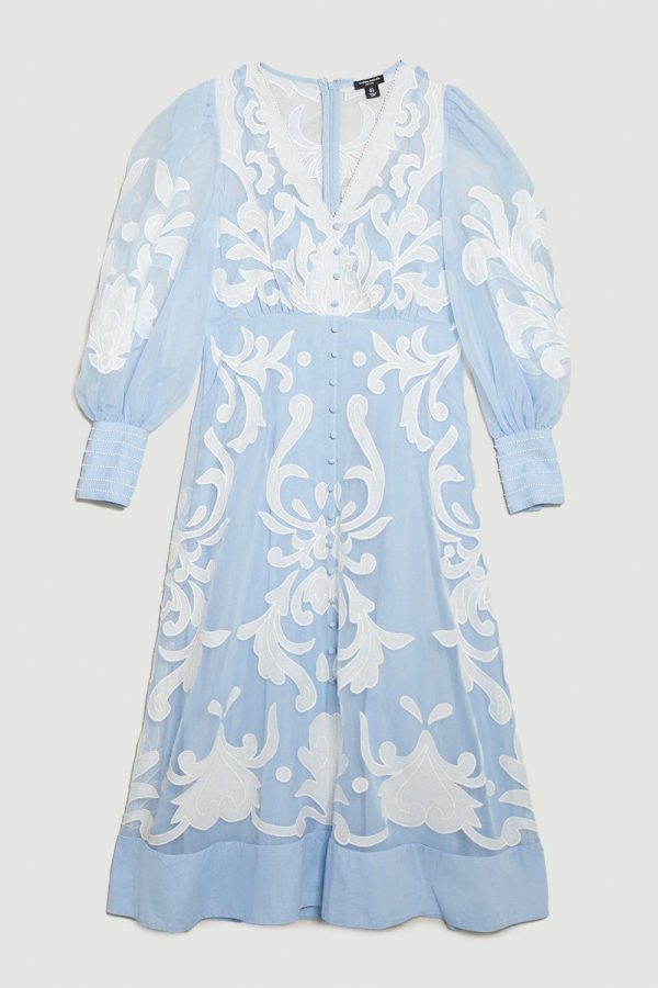 DALISER739 Petite Applique Organdie Buttoned Woven Maxi Dress - Image 4