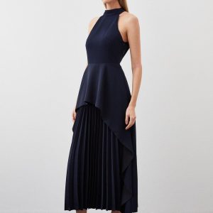 DALISER728 Soft Tailored Waterfall Hem High Neck Midi Dress