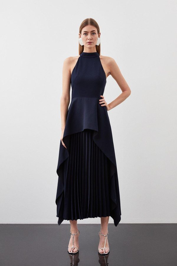 DALISER728 Soft Tailored Waterfall Hem High Neck Midi Dress - Image 3