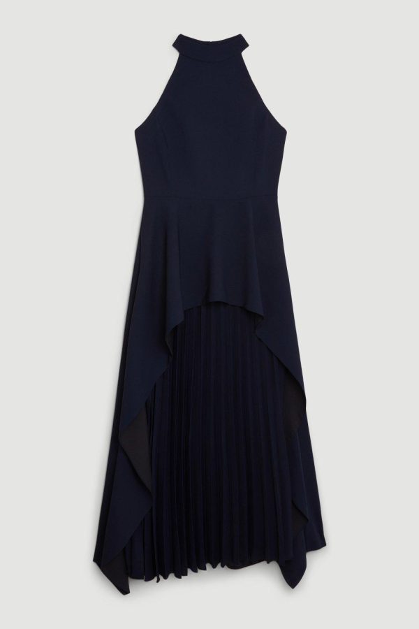 DALISER728 Soft Tailored Waterfall Hem High Neck Midi Dress - Image 4