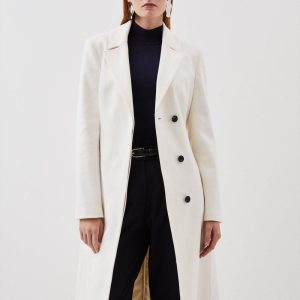 DALISER751 Wool Blend Button Detail Pleated Midi Coat