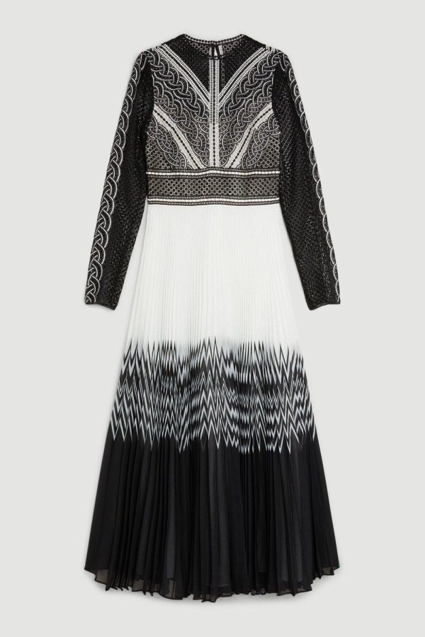 DALISER732 Guipure Lace Pleated Placed Print Woven Maxi Dress - Image 4