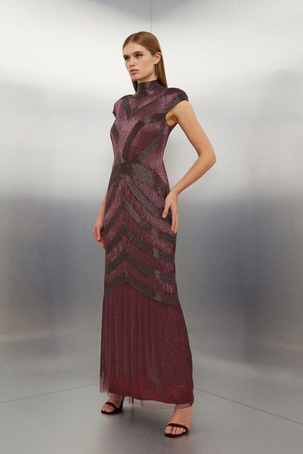 DALISER733 Beaded Embellished Woven Maxi Dress