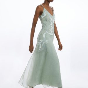 DALISER725 Petite Satin Applique Woven Maxi Dress