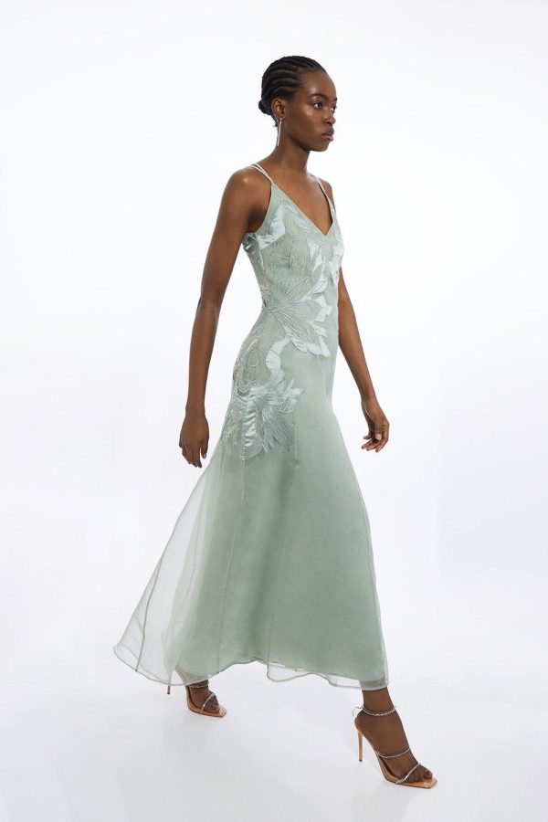 DALISER725 Petite Satin Applique Woven Maxi Dress