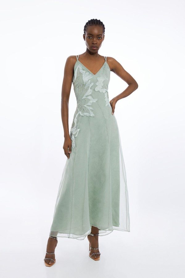 DALISER725 Petite Satin Applique Woven Maxi Dress - Image 3