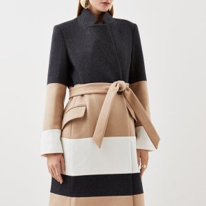 DALISER754 Wool Blend Contrast Midi Coat