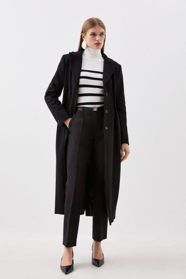 DALISER752 Wool Button Waist Detail Tailored Coat