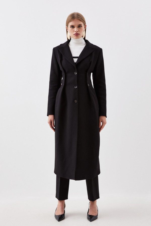 DALISER752 Wool Button Waist Detail Tailored Coat - Image 3