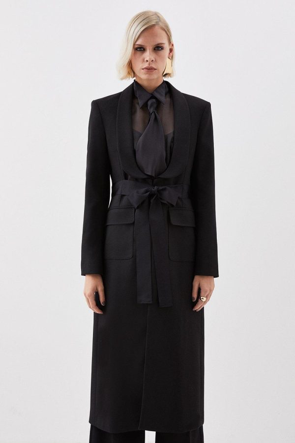 DALISER757 The Founder Premium Twill Tie Waist Detail Maxi Coat