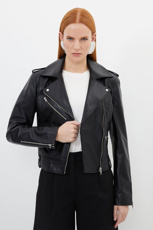 DALISER748 Leather Zip Detail Biker Jacket