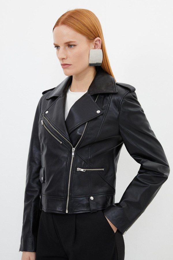 DALISER748 Leather Zip Detail Biker Jacket - Image 3