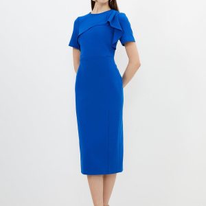 DALISER731 Petite Tailored Structured Crepe Ruffle Pencil Midi Dress