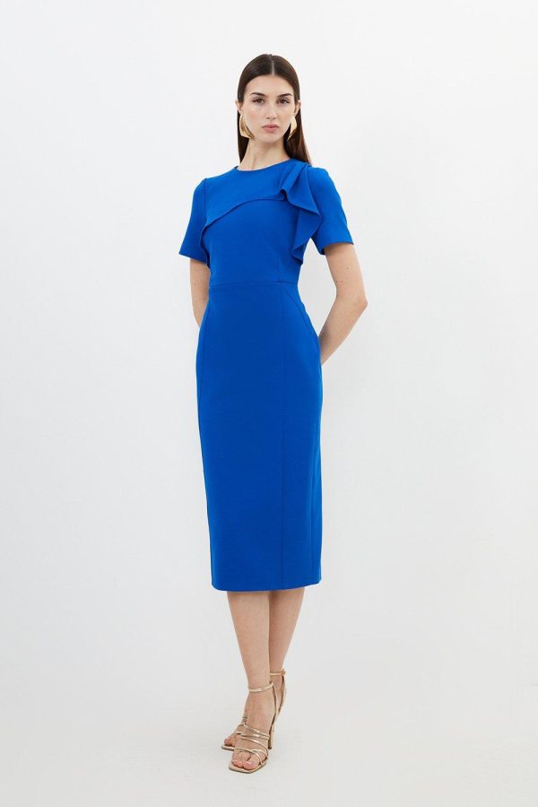 DALISER731 Petite Tailored Structured Crepe Ruffle Pencil Midi Dress