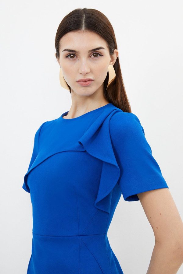 DALISER731 Petite Tailored Structured Crepe Ruffle Pencil Midi Dress - Image 2