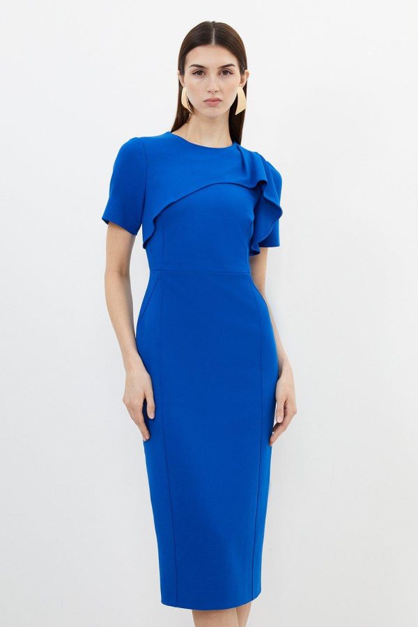 DALISER731 Petite Tailored Structured Crepe Ruffle Pencil Midi Dress - Image 3