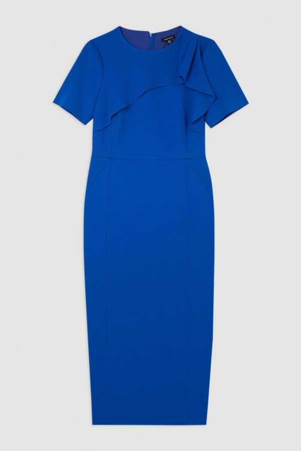 DALISER731 Petite Tailored Structured Crepe Ruffle Pencil Midi Dress - Image 4