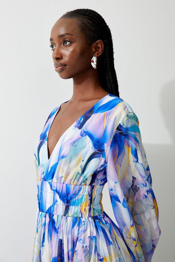 DALISER737 Ombre Floral Silk Cotton Plunge Maxi Dress - Image 2