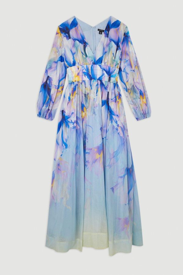 DALISER737 Ombre Floral Silk Cotton Plunge Maxi Dress - Image 4