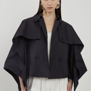 DALISER753 Drape Sleeve Trench Style Cropped Coat