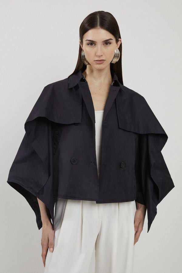 DALISER753 Drape Sleeve Trench Style Cropped Coat