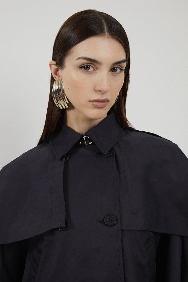DALISER753 Drape Sleeve Trench Style Cropped Coat - Image 2