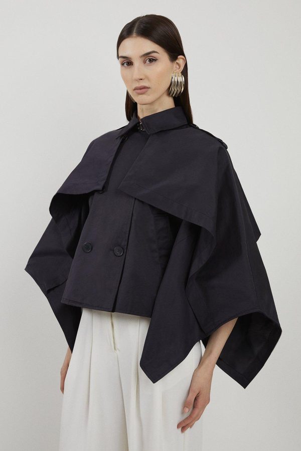 DALISER753 Drape Sleeve Trench Style Cropped Coat - Image 3
