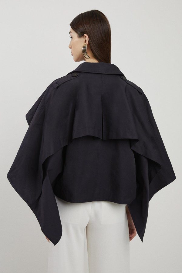 DALISER753 Drape Sleeve Trench Style Cropped Coat - Image 4