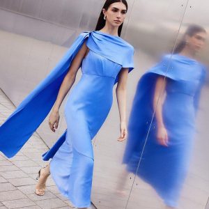 DALISER730 Viscose Satin Draped Midi Dress
