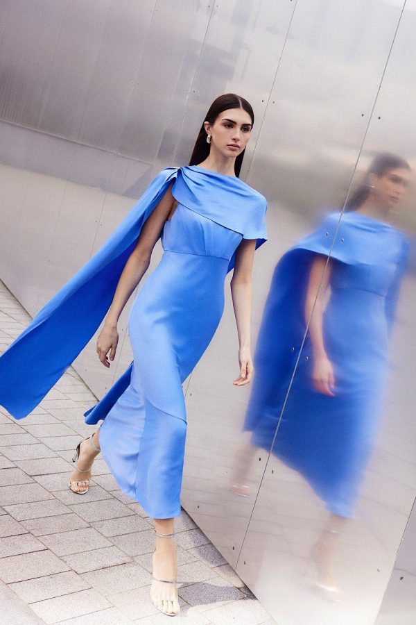 DALISER730 Viscose Satin Draped Midi Dress