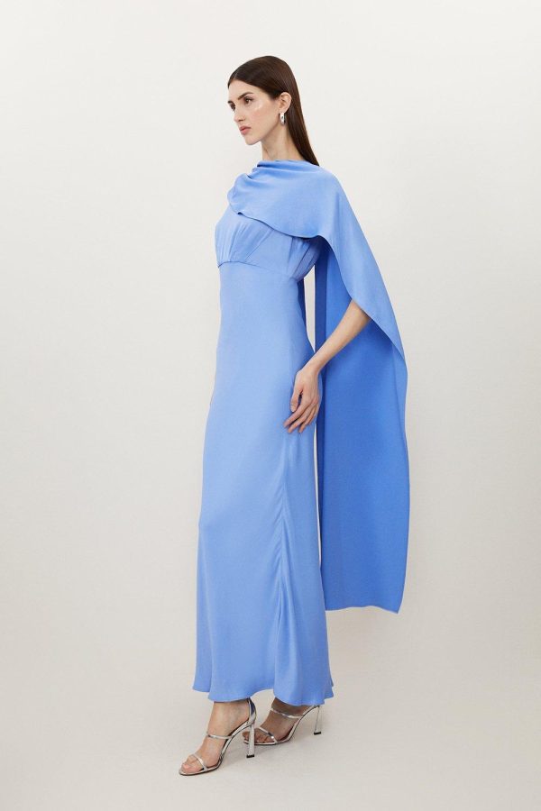 DALISER730 Viscose Satin Draped Midi Dress - Image 5