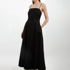 DALISER729 Viscose Linen Woven Strappy Maxi Dress