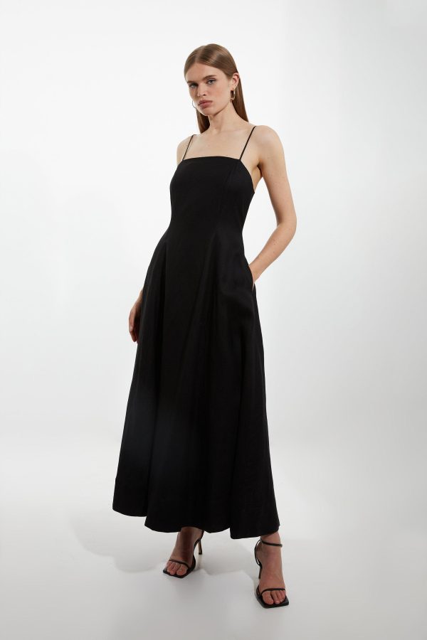DALISER729 Viscose Linen Woven Strappy Maxi Dress