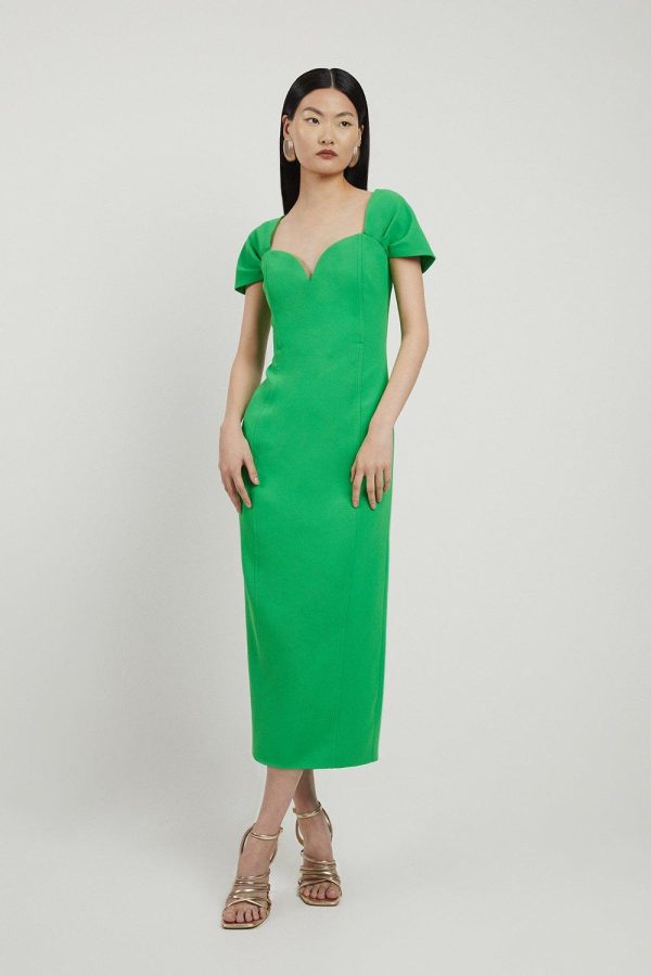 DALISER735 Bardot Satin Back Crepe Woven Midi Dress