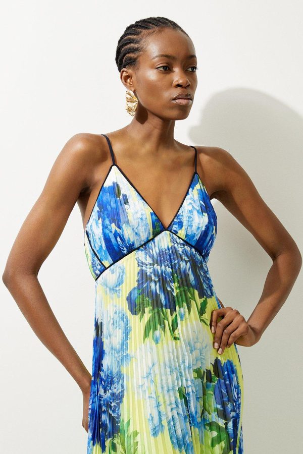 DALISER723 Floral Pleated Crinkle Strappy Woven Midi Dress - Image 2