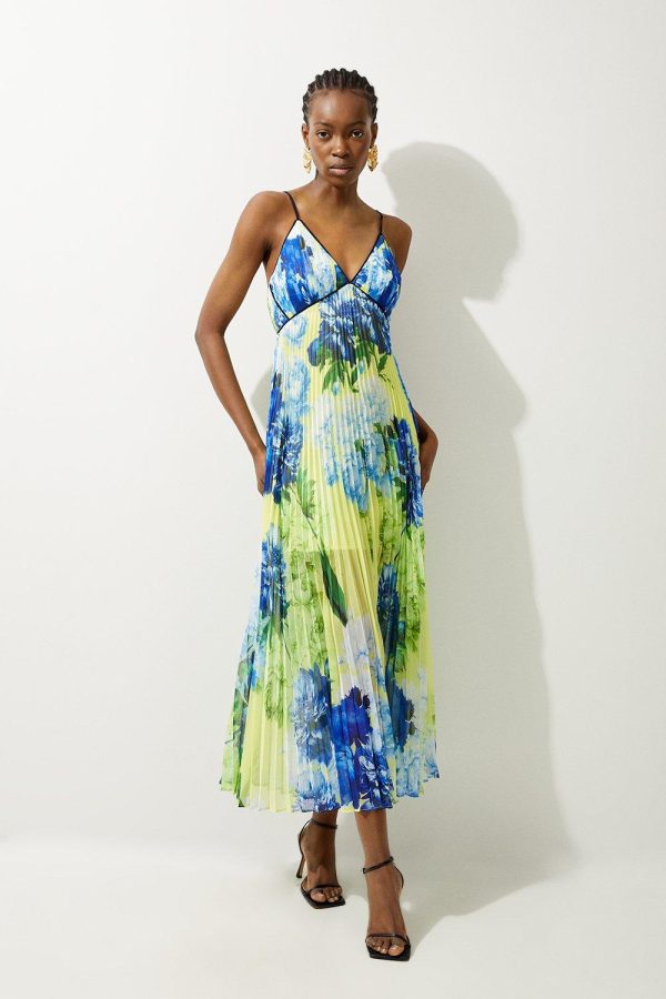 DALISER723 Floral Pleated Crinkle Strappy Woven Midi Dress - Image 3