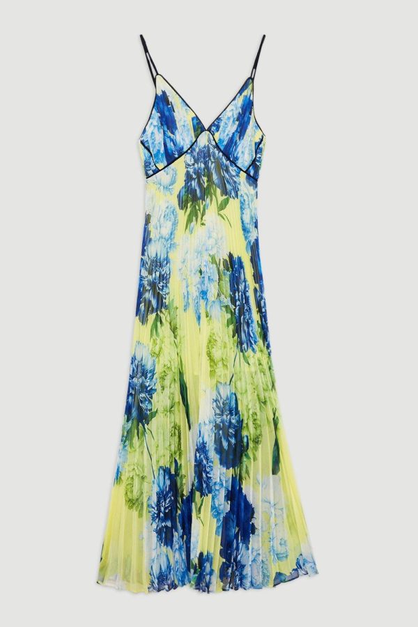 DALISER723 Floral Pleated Crinkle Strappy Woven Midi Dress - Image 4