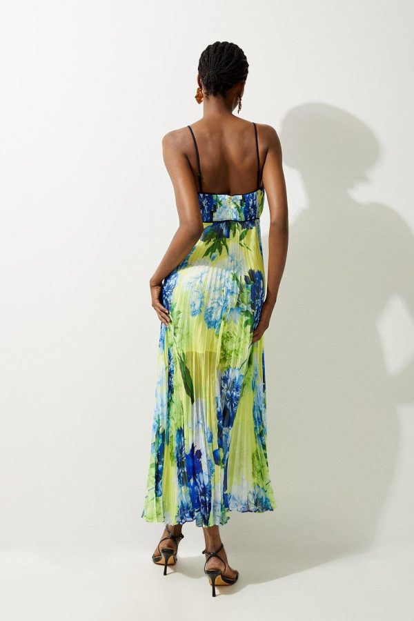 DALISER723 Floral Pleated Crinkle Strappy Woven Midi Dress - Image 5